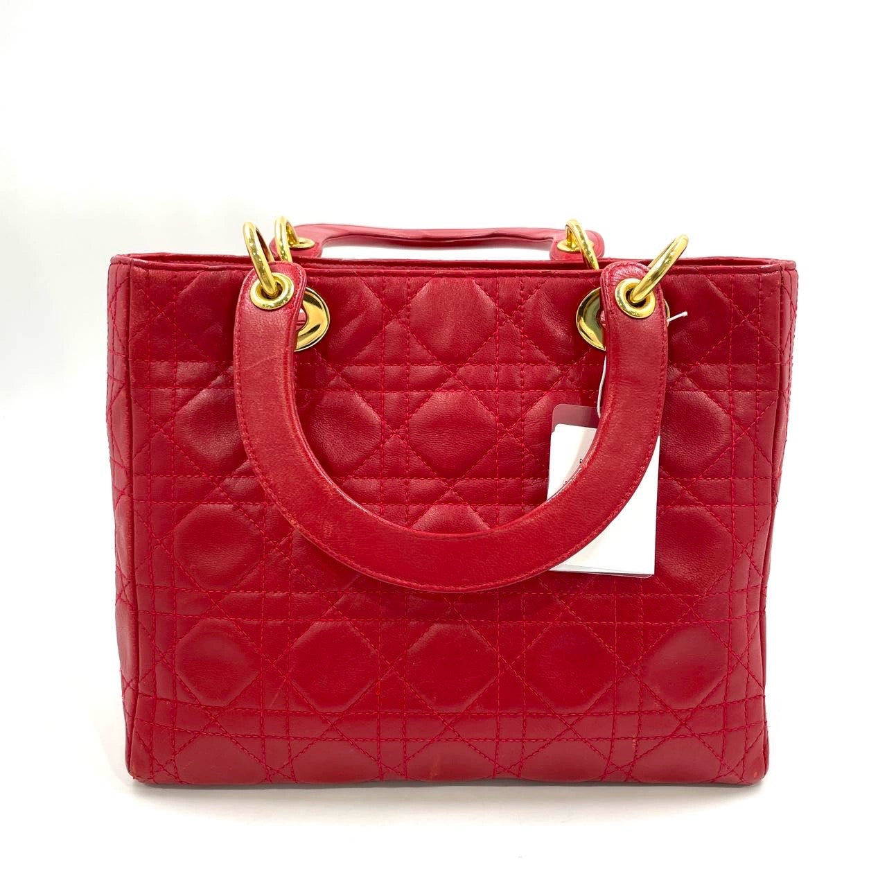 Dior Lady Medium Lambskin Hardware Handbag Leather Red Travel Bag
