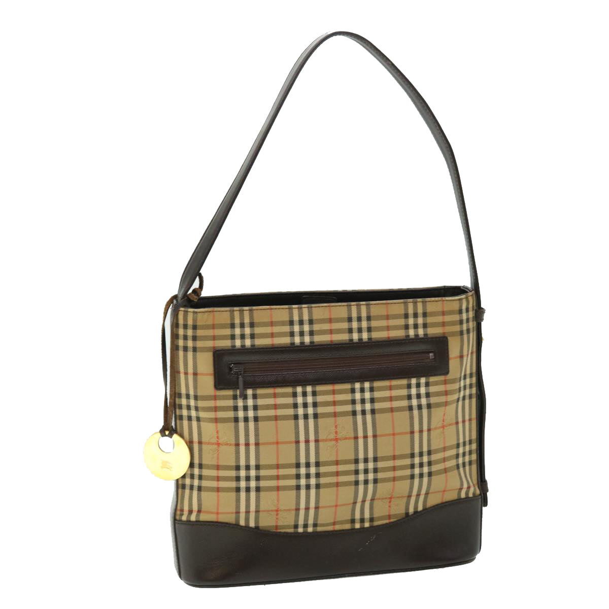 Burberry Luxury Nova Check Shoulder Bag Auth Leather Canvas Brown