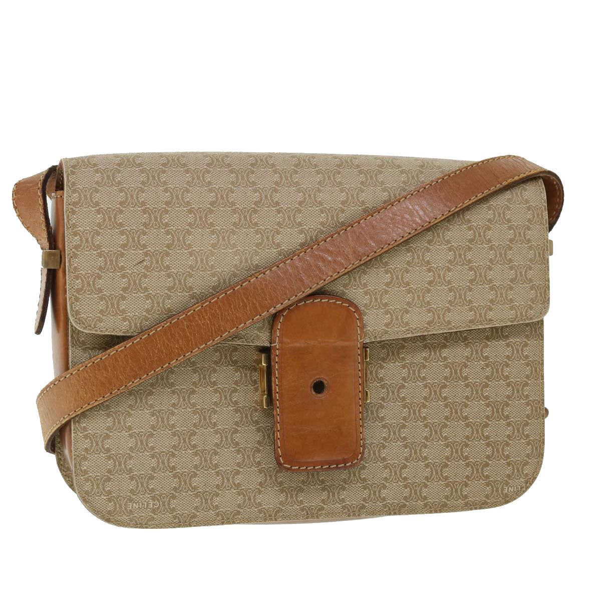 Luxury Macadam Shoulder Bag Beige Leather Canvas