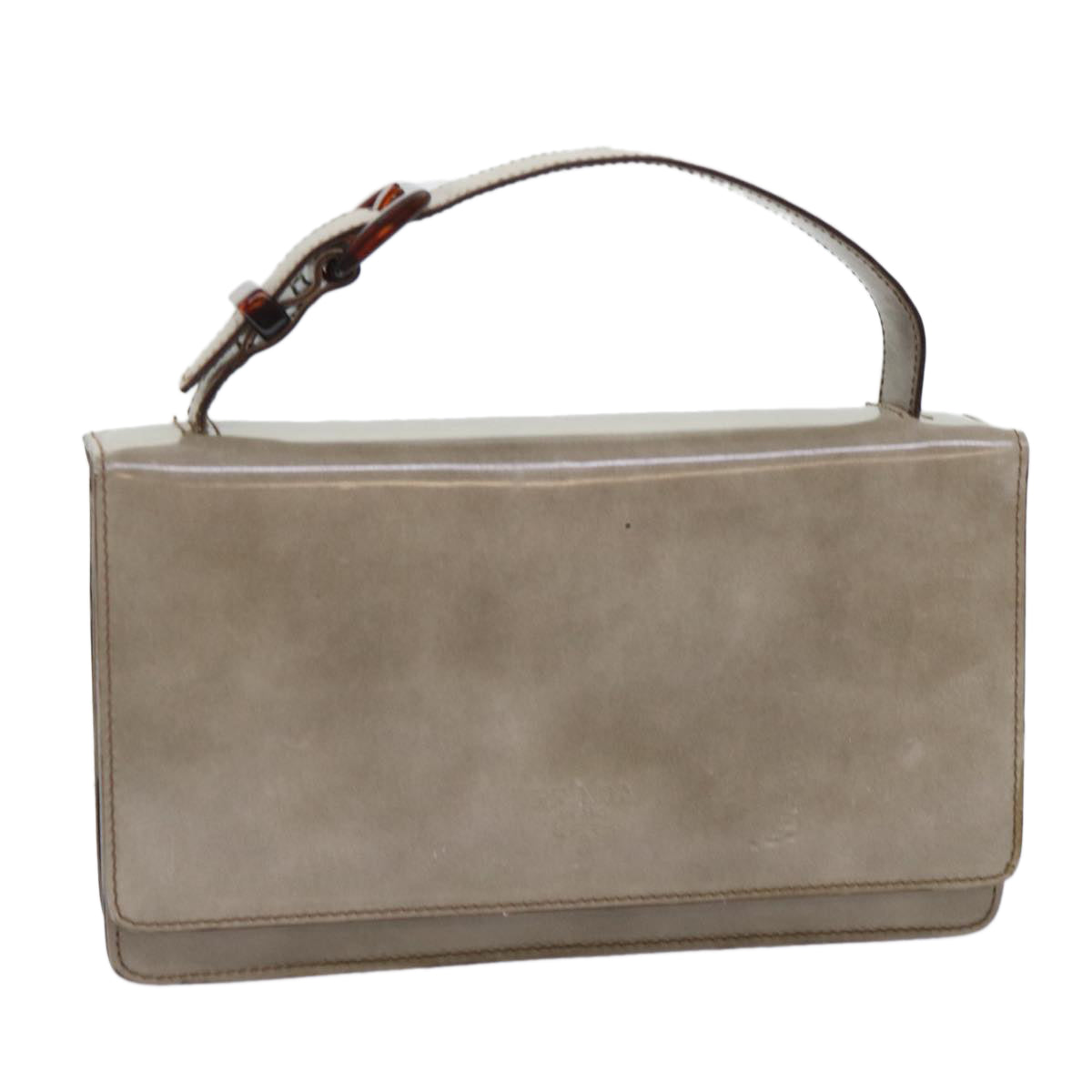 Prada Hand Bag Auth Leather Patent Beige Travel Bag