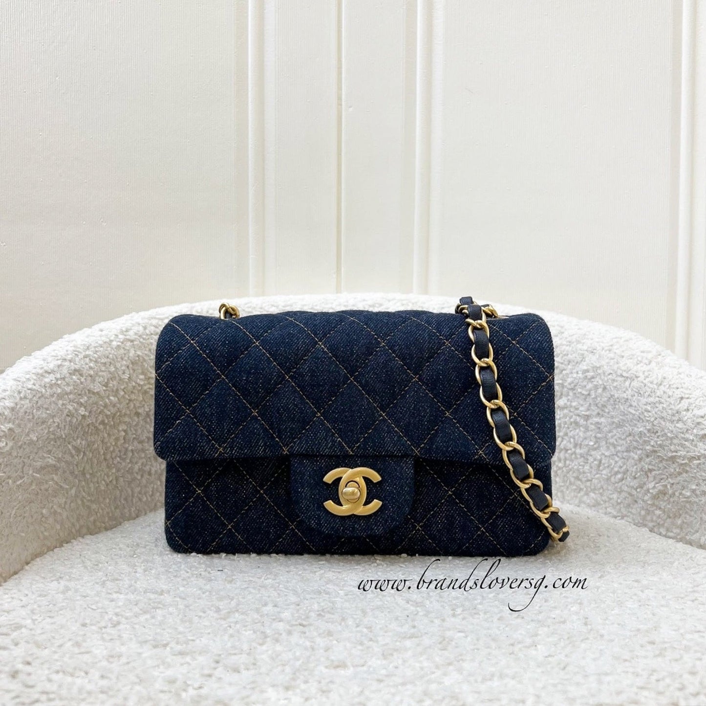 Chanel Mini Rectangle Classic Flap in Dark Blue Denim and AGHW (Model: ) Accessory