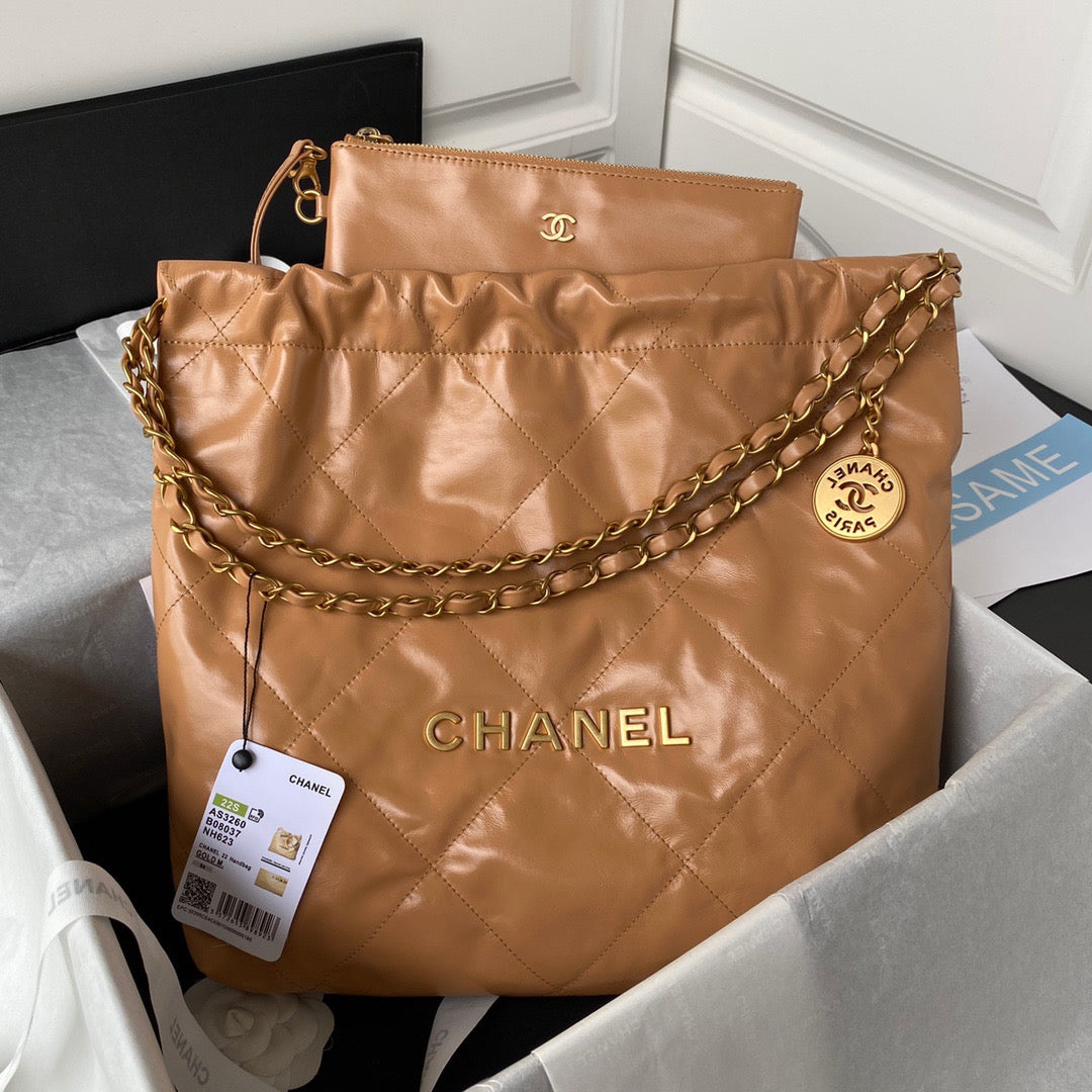 CHL 22 Hardware Shiny Camel Gold Shoulder Bag
