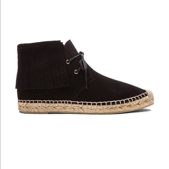 YSL Saint Laurent Fringe Trim Accent LaceUp Boots Boots Suede Black Shoes