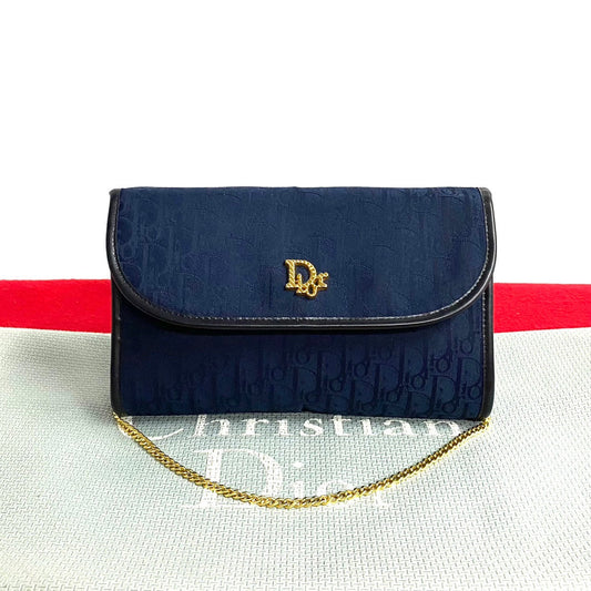 Dior Shoulder Bag , Navy Trotter Pattern Metal Leather Canvas