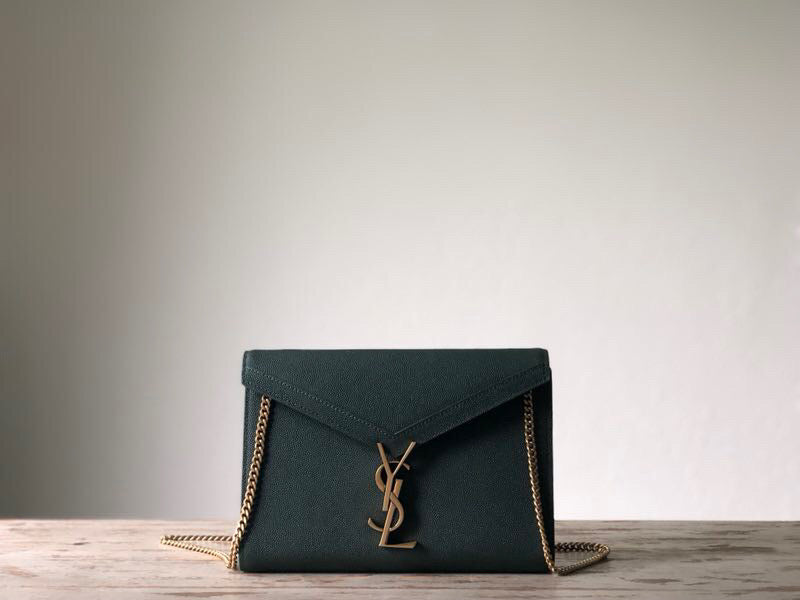 YSL Saint Laurent Cassandra -Front Dark 8.7in 22cm Green Flap Crossbody Bag