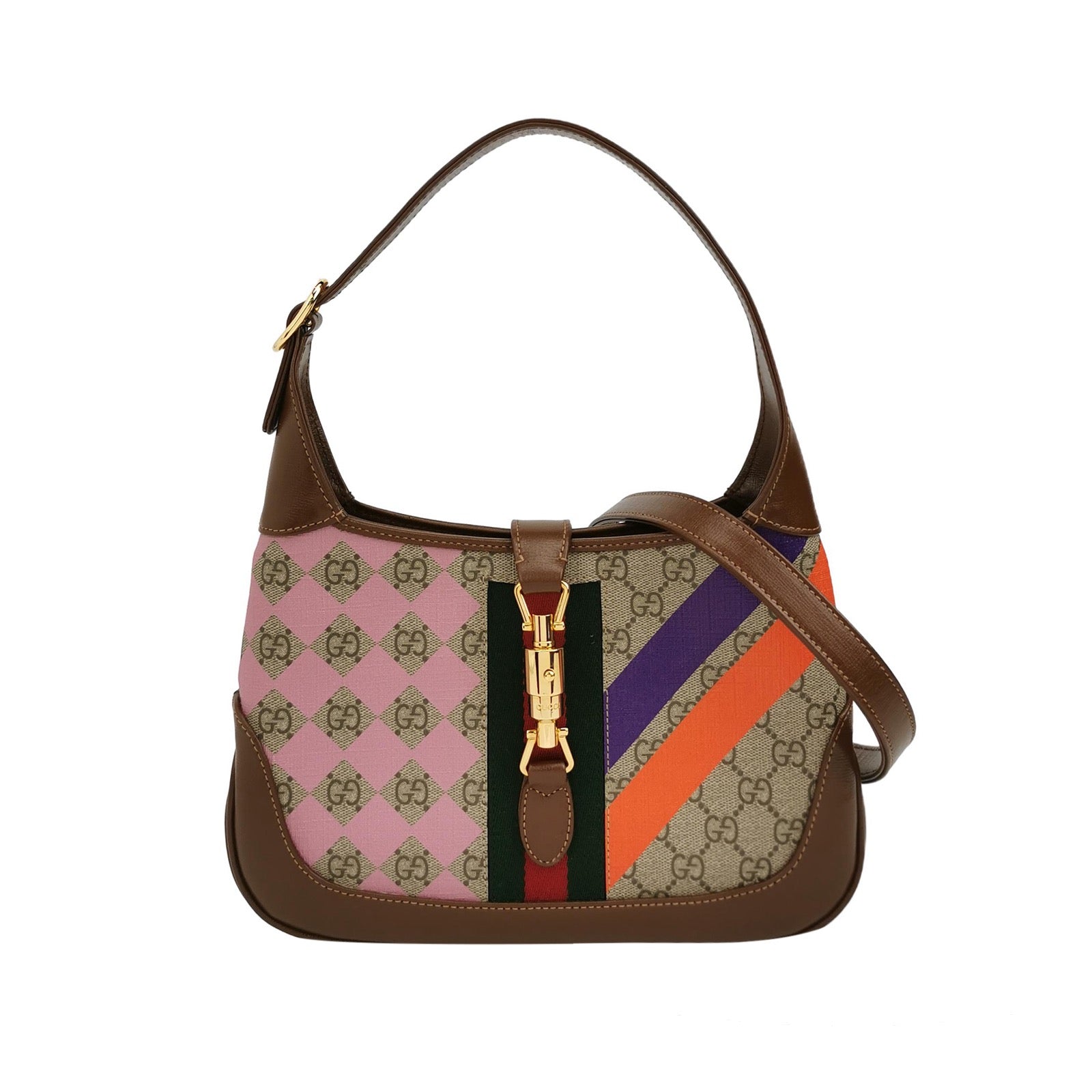 Gucci Jackie Multicolor Monogram Leather Canvas Brown Travel Bag Canvas 1