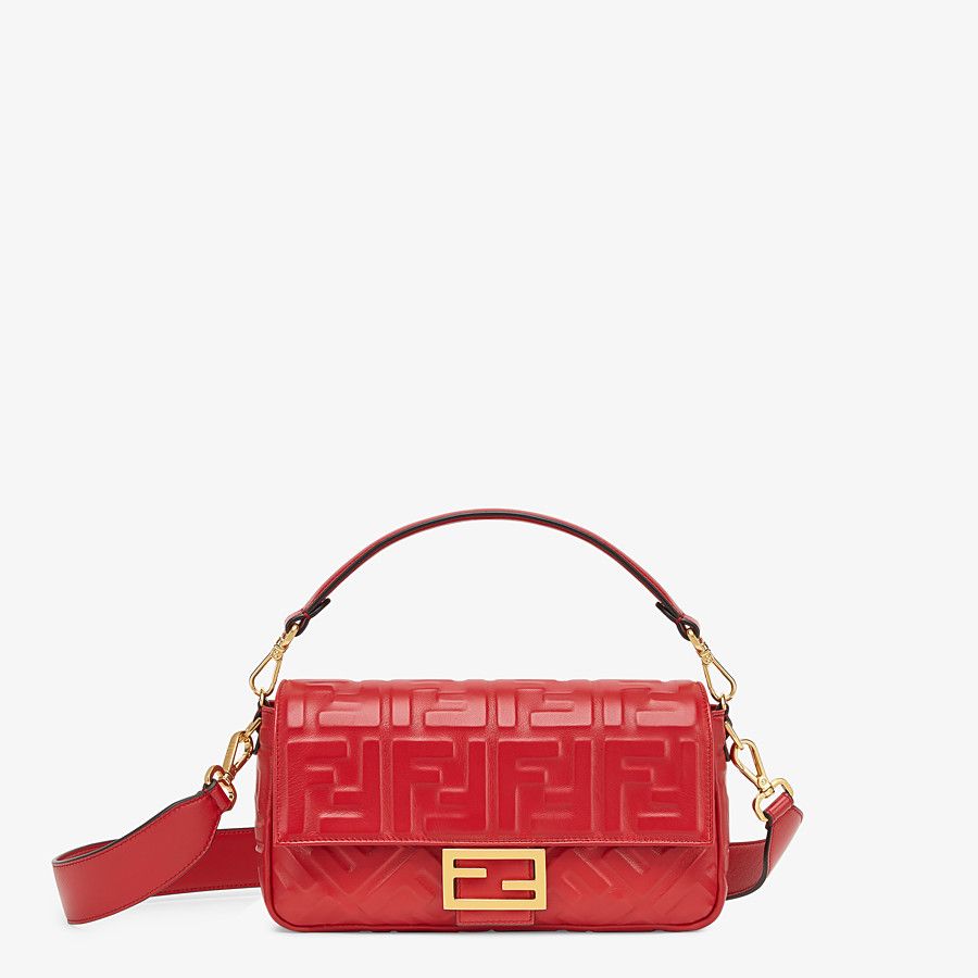 Fendi Baguette Handbag Leather Red Shoulder Bag