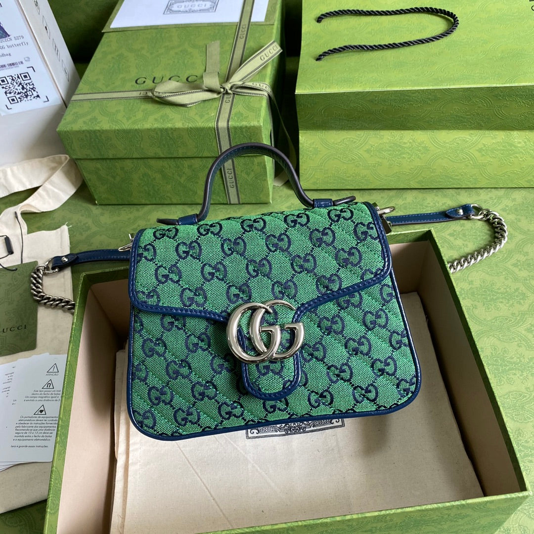 gg Marmont Top Handle Blue Green Multicolour Mini Travel Bag