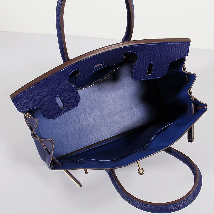 Hermes Luxury Cm Birkin Bag Epsom With Strap Leather Blue Travel Bag Blue Gold