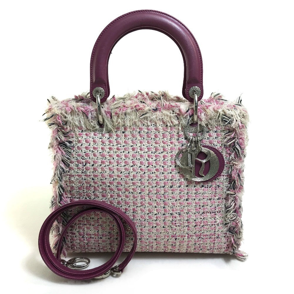 Dior Handbag Tweed X Purple X Ginza Limited White Pink Travel Bag