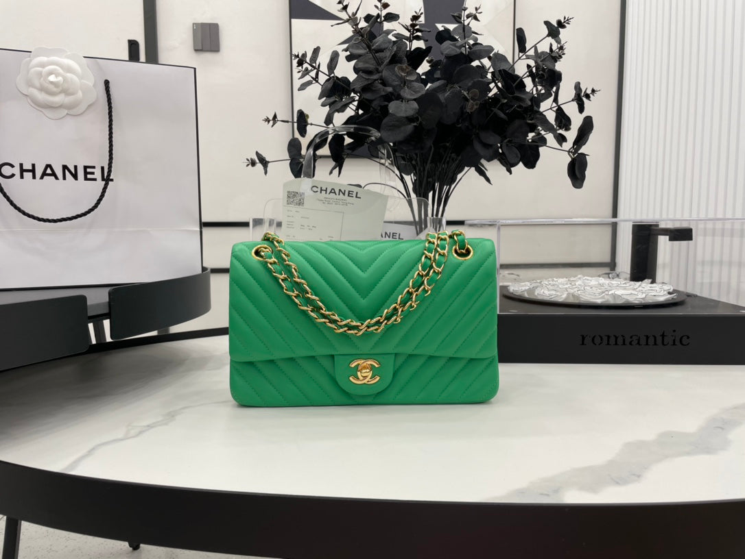 CHL Chevron Rectangular Classic Top Green Mini Flap Travel Bag