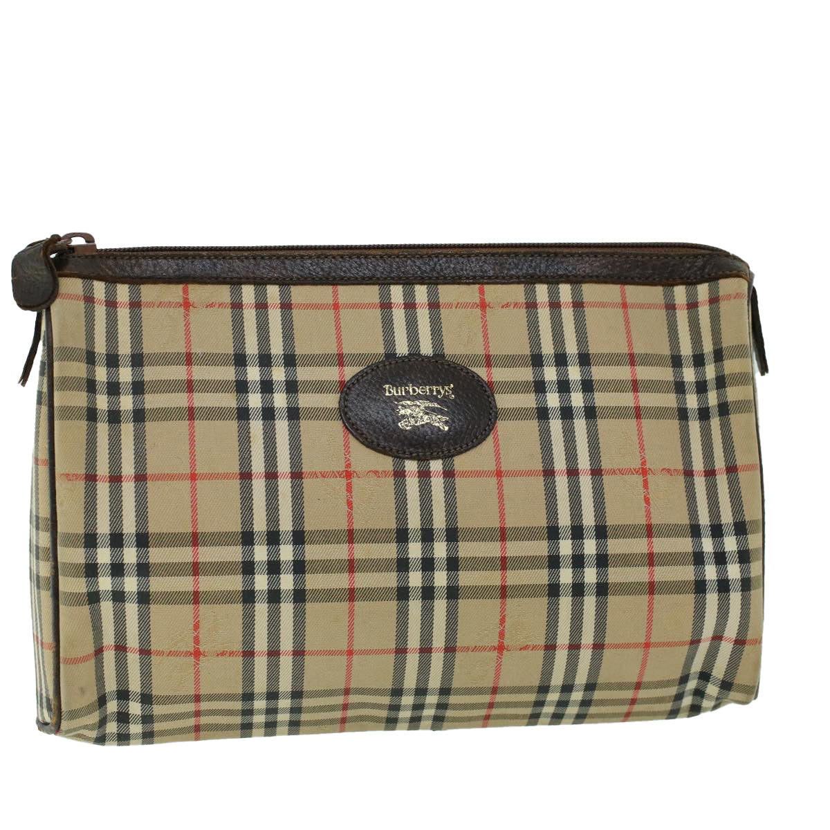 Burberry Luxury ss Nova Check Clutch Bag Auth Leather Canvas Brown Brown Auth 53792