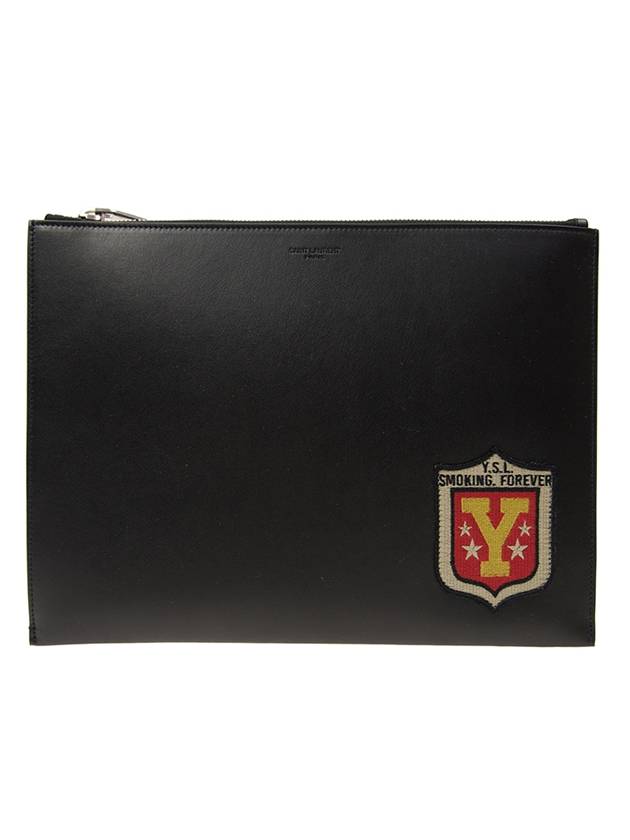 YSL Saint Laurent Saint Laurent Trending Shield Patch Clutch Bag Black