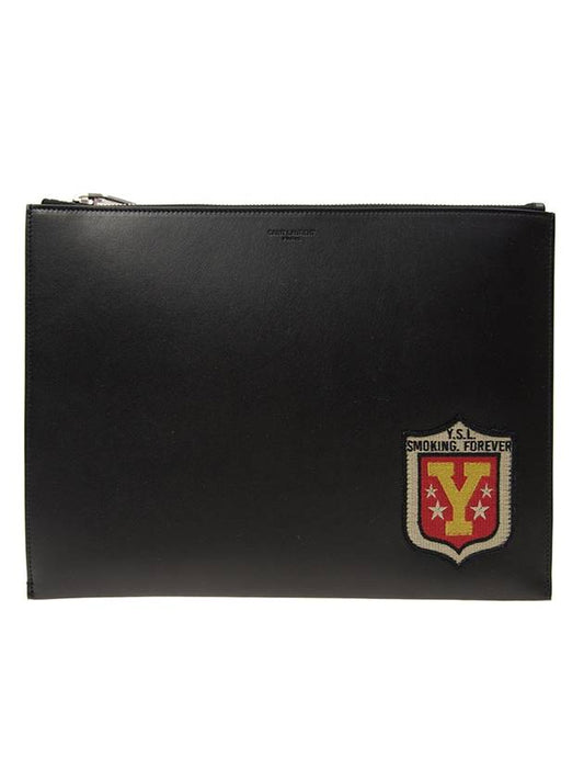 YSL Saint Laurent Saint Laurent Trending Shield Patch Clutch Bag Black