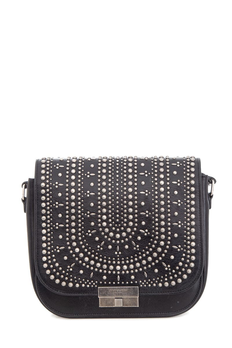 YSL Saint Laurent Amalia & Studded Shiny Calfskin Black Silver Handbag