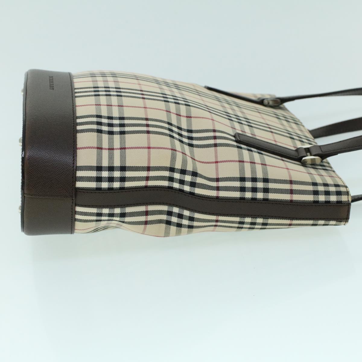 Burberry Luxury Nova Check Tote Bag Auth Leather Canvas Brown