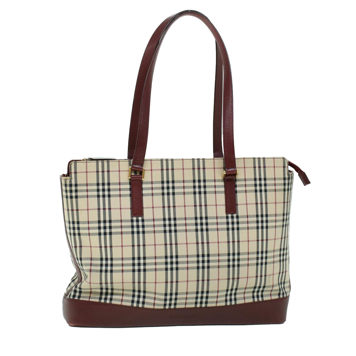 Burberry Luxury Nova Check Tote Bag Auth Leather Canvas Beige Red Auth 54022