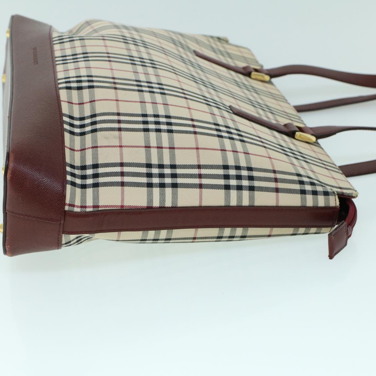 Burberry Luxury Nova Check Tote Bag Auth Leather Canvas Beige Red Auth 54022