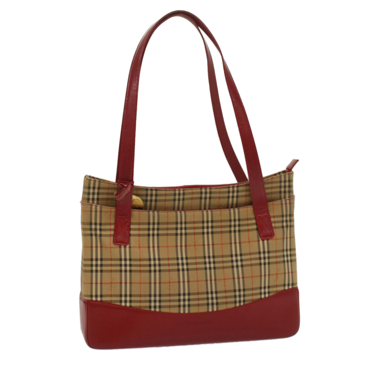 Burberry Luxury Nova Check Tote Bag Auth Leather Nylon Beige