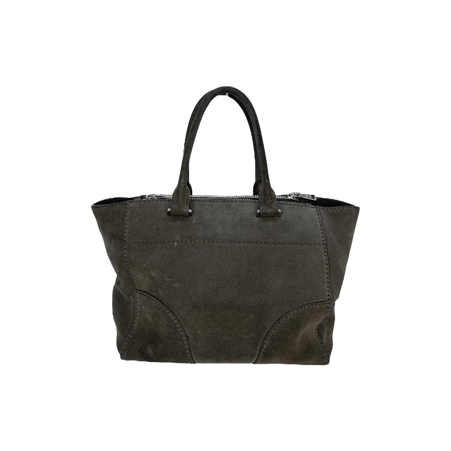 Prada Grey Twin Pocket Tote Suede Gray Tote Bag