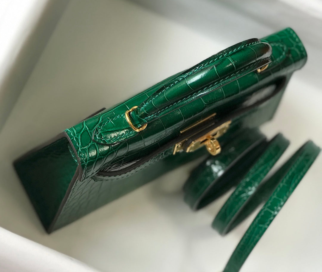 Top Quality Kelly Crocodile Bag For Women Green Mini Shoulder Bag