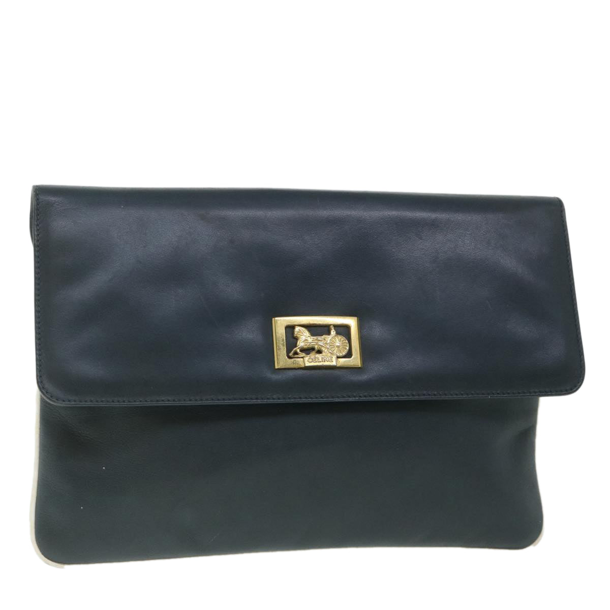 Luxury Horse Carriage Clutch Bag Navy Leather