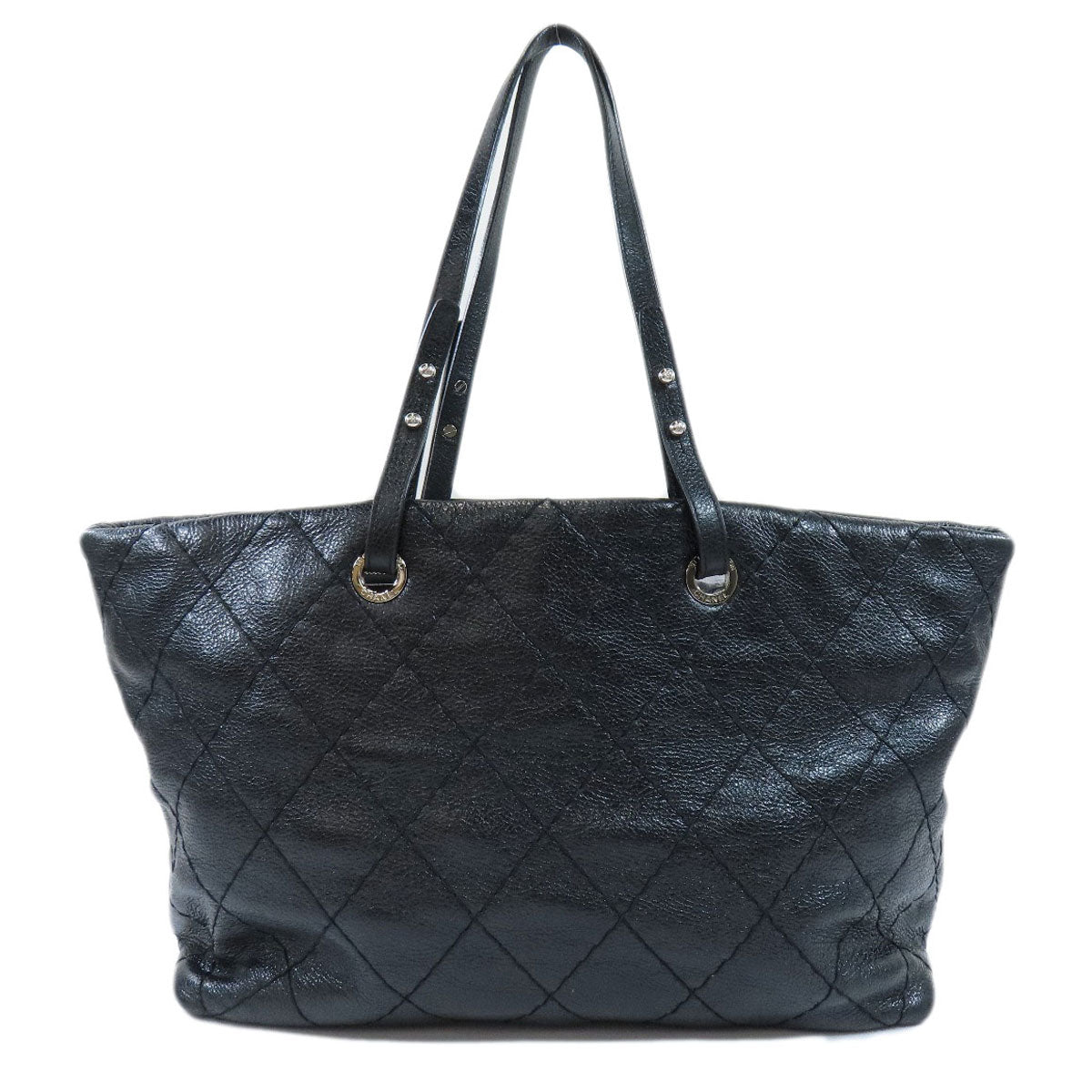 Chanel Coco Mark Metal Fittings Tote Bag Calf Black Silver