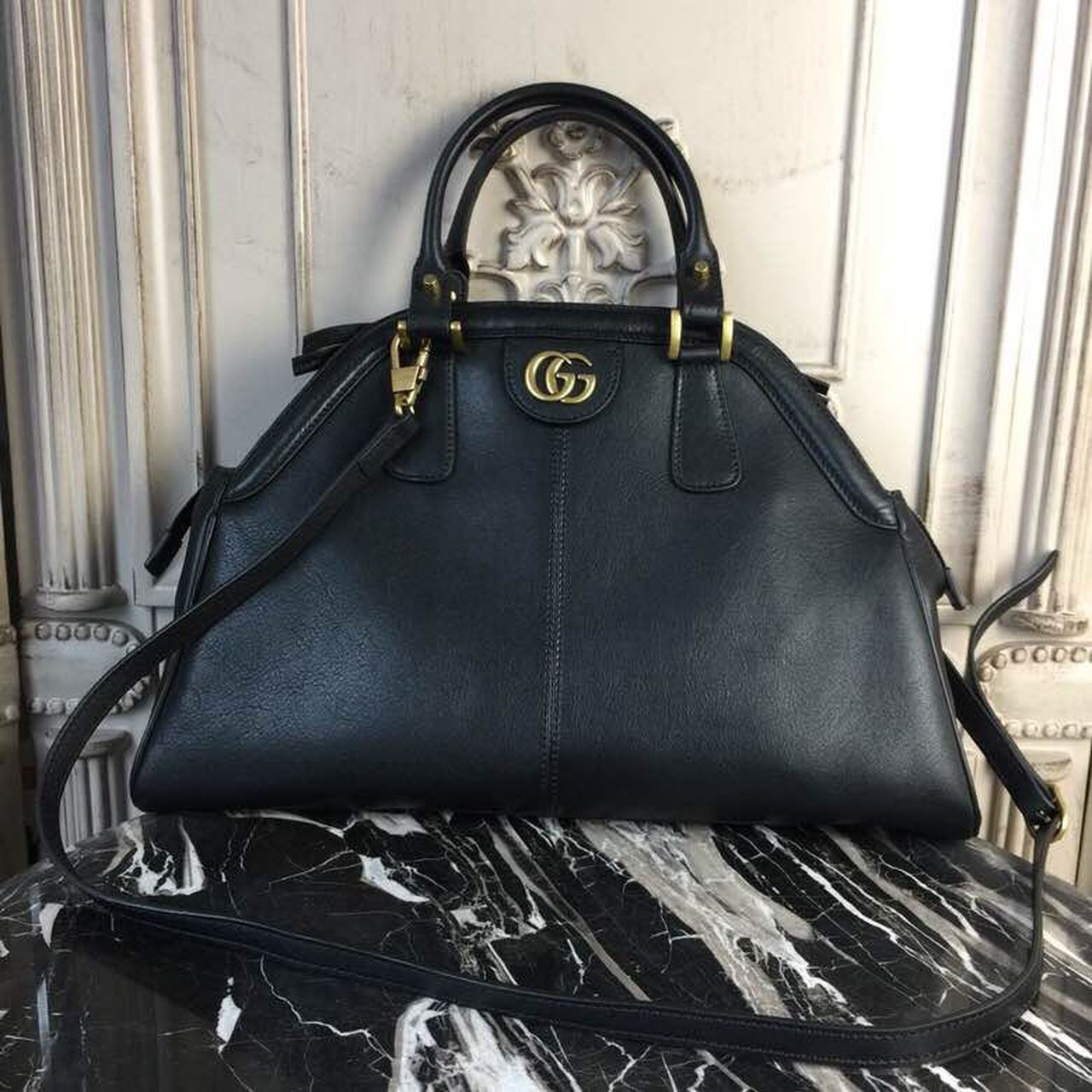 gg Re Belle 15.75in 40cm Black Large Top Handle Handbag