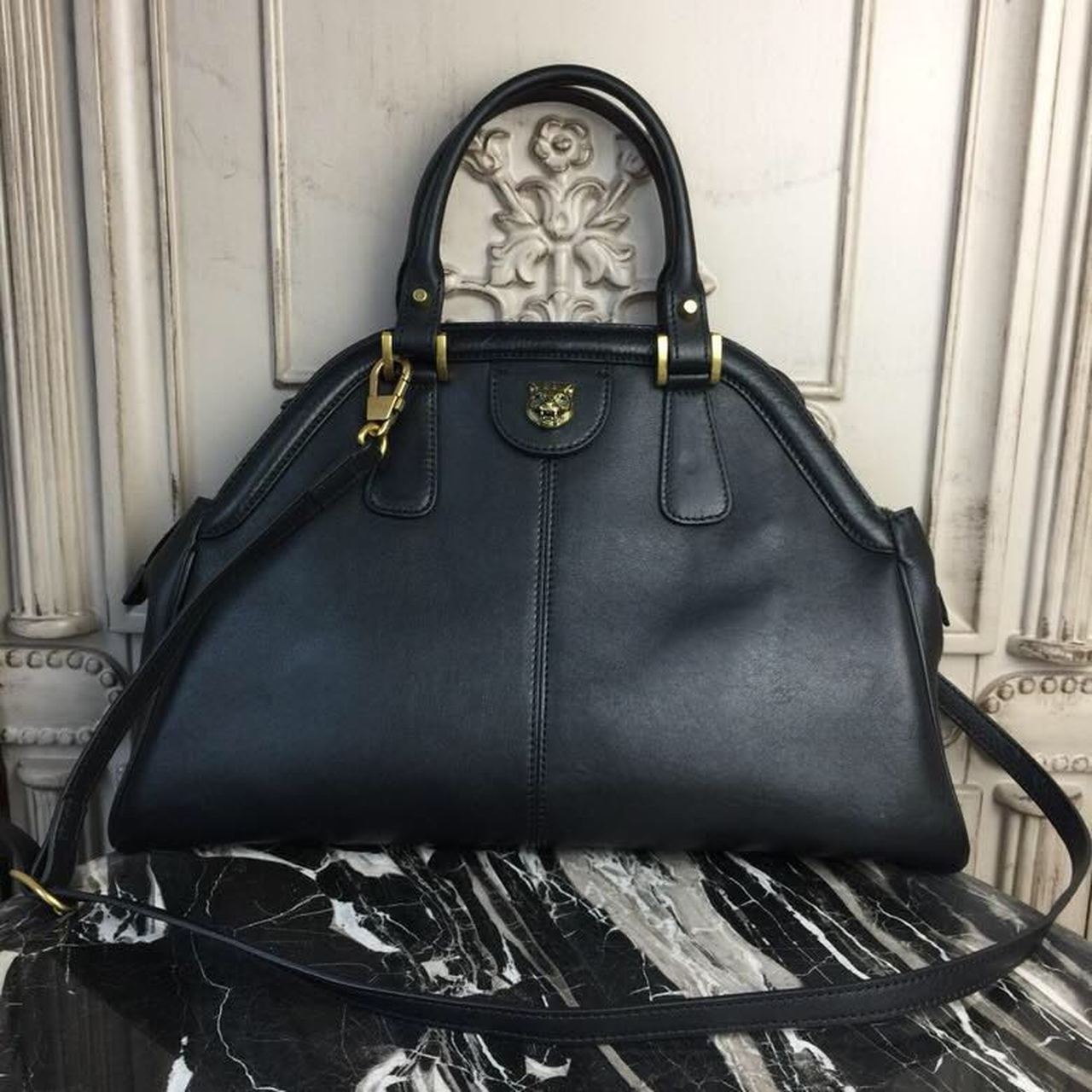 gg Re Belle 15.75in 40cm Black Large Top Handle Handbag