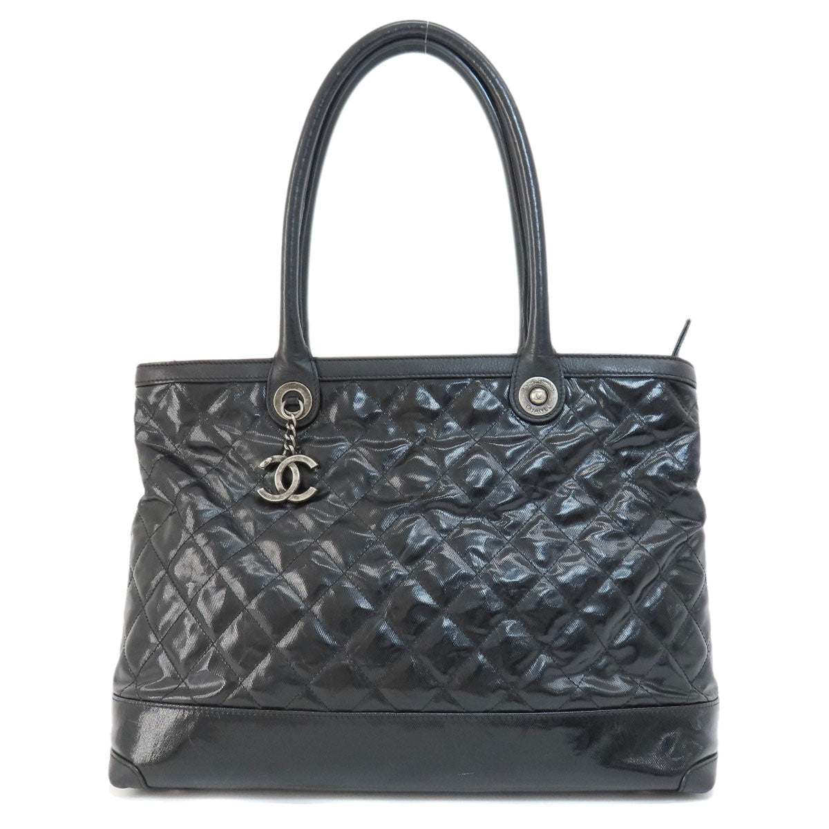 Chanel Metal Fittings Tote Bag Patent Leather Matelasse