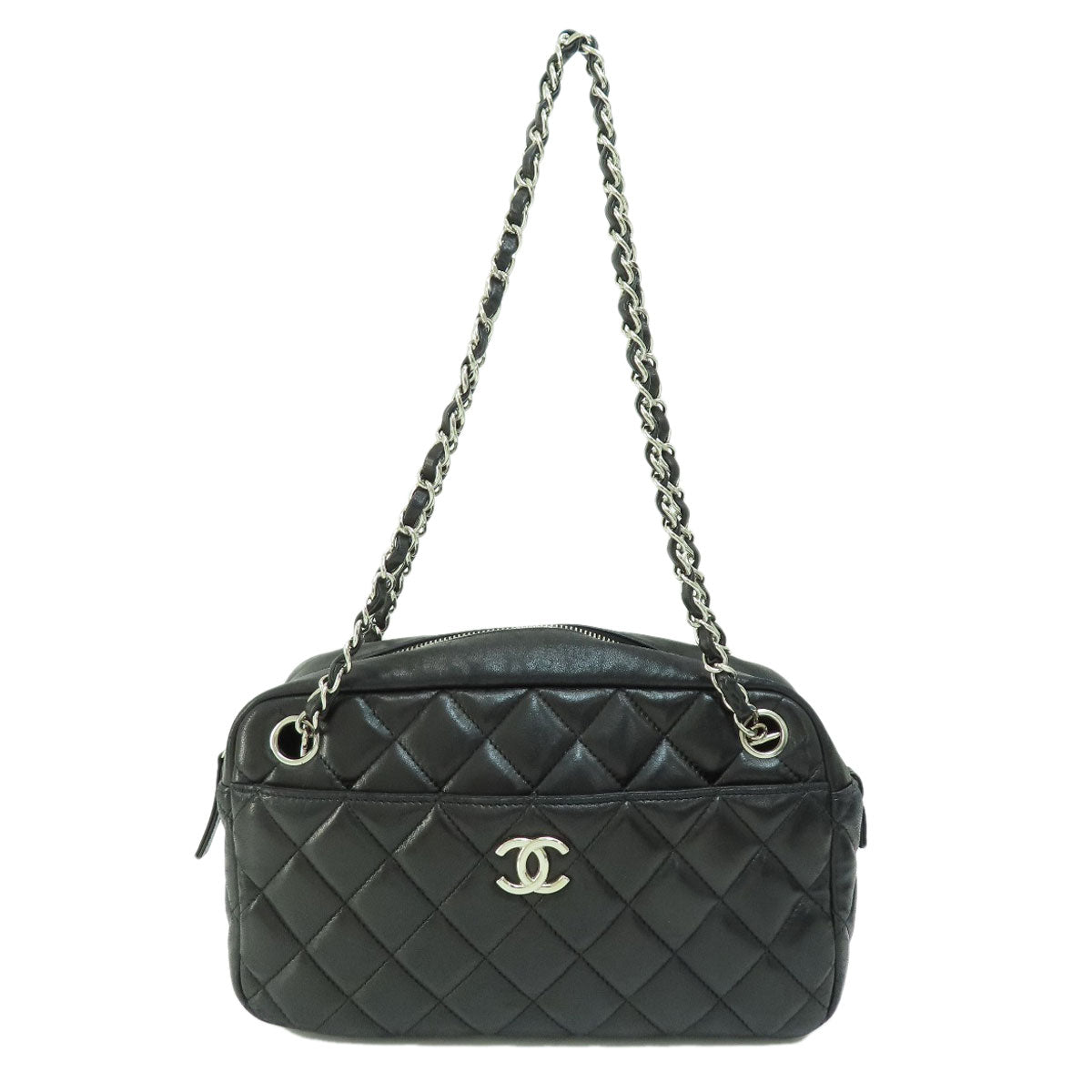 Chanel Coco Mark Hardware Handbag Lambskin Matelasse Silver