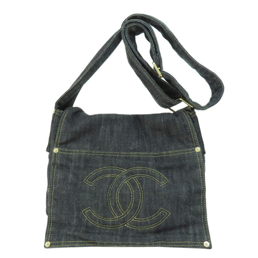 Chanel Coco Mark Metal Fittings Shoulder Bag Denim Gold