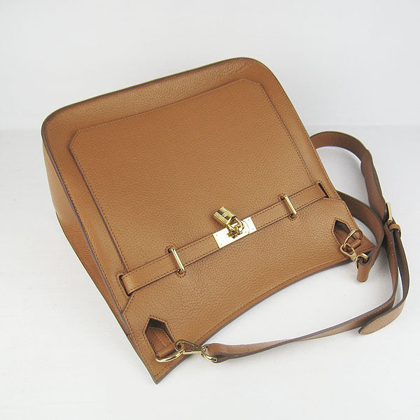 Hermes Luxury Shoulder Bag Light Coffee Golden Leather