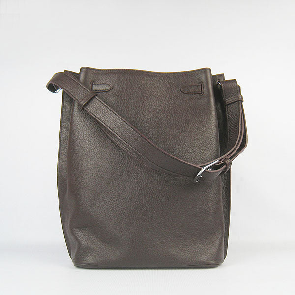 Hermes Luxury Nappa Shoulder Bag Dark Coffee Leather Silver