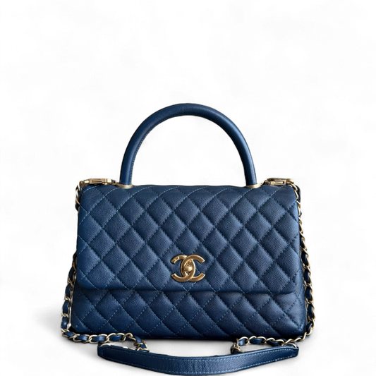 Chanel Coco Handle Medium - Caviar 29CM Quilted Dark Blue Gold Hardware Series 25
