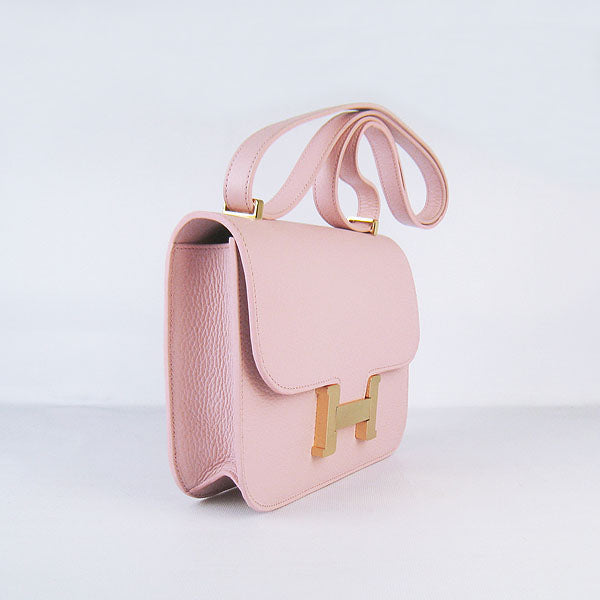 Hermes Luxury Constance Cowskin Bag H Golden Leather Pink Travel Bag