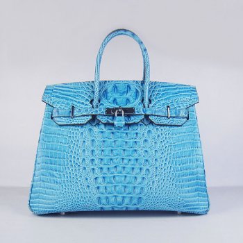Hermes Luxury Birkin Cm Crocodile Head Veins Handbags Blue Silver Travel Bag