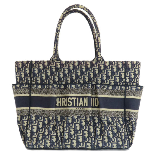 Dior Christian Tote Bag Navy Trotter Pattern Women Canvas
