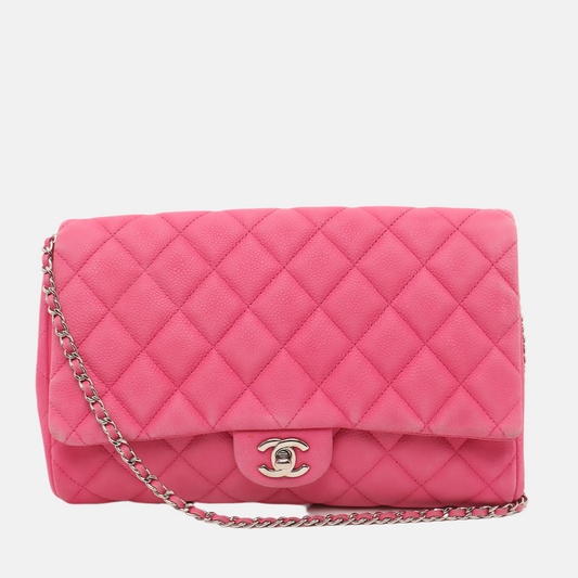Chanel Envelope Chains Caviar Pink Leather Clutch Bag
