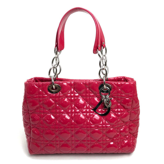 Dior Handbag Patent Type Cannage Soft Enamel Lady Leather Pink Travel Bag