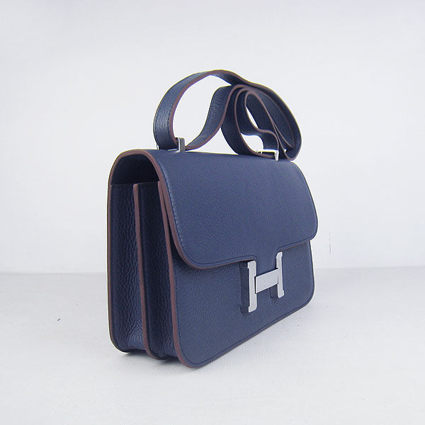 Hermes Luxury Calf Message Bag H Dark Leather Blue Travel Bag