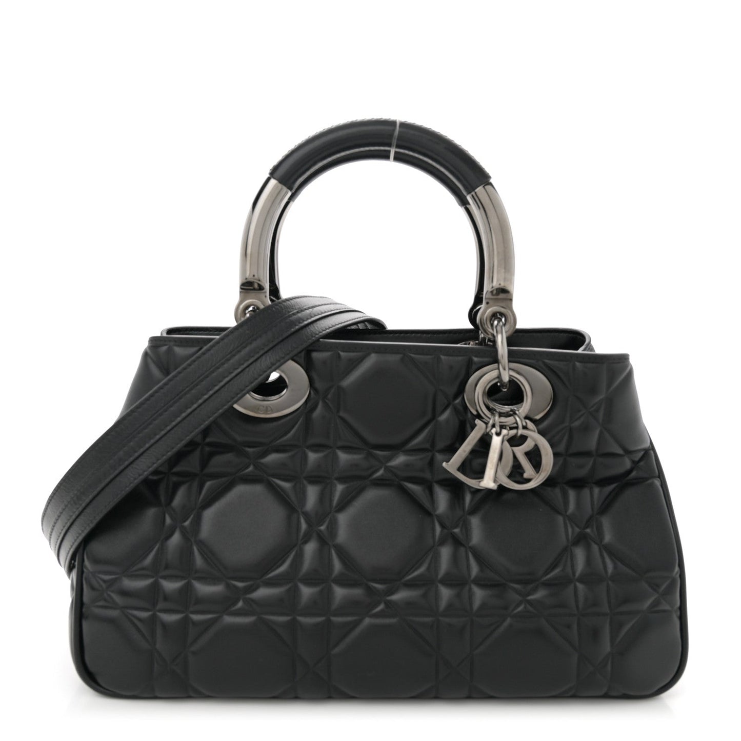 Dior Handbag Christian Calfskin Cannage The Lady 95.22 Leather Black Medium