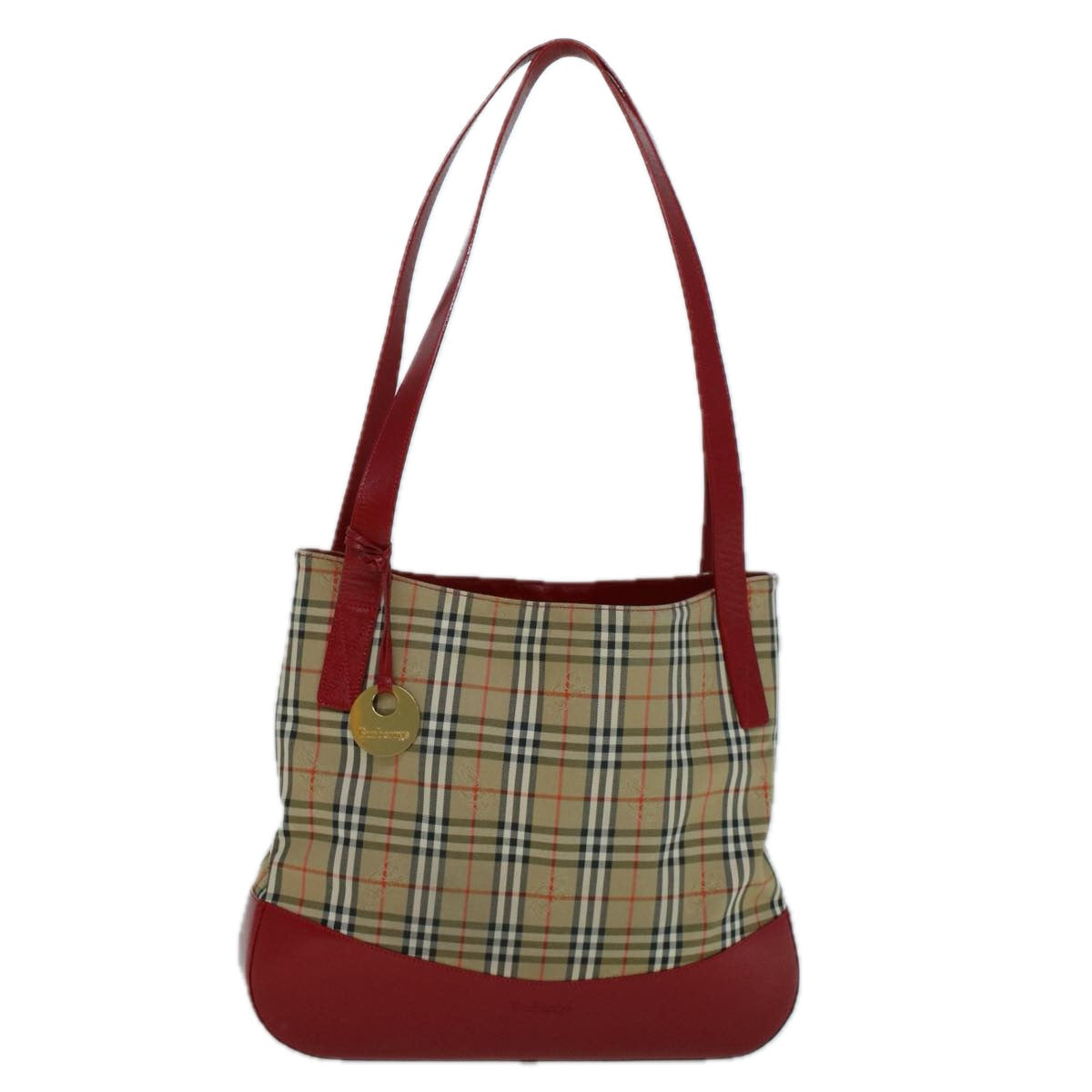 Burberry Luxury ss Nova Check Tote Bag Auth Canvas Beige Red Red Auth 56573
