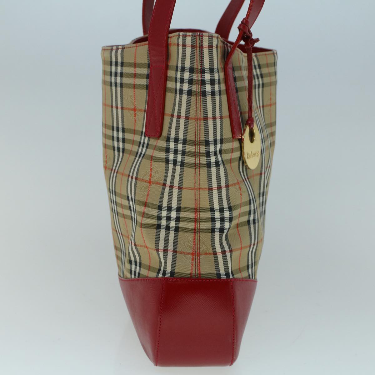 Burberry Luxury ss Nova Check Tote Bag Auth Canvas Beige Red Red Auth 56573