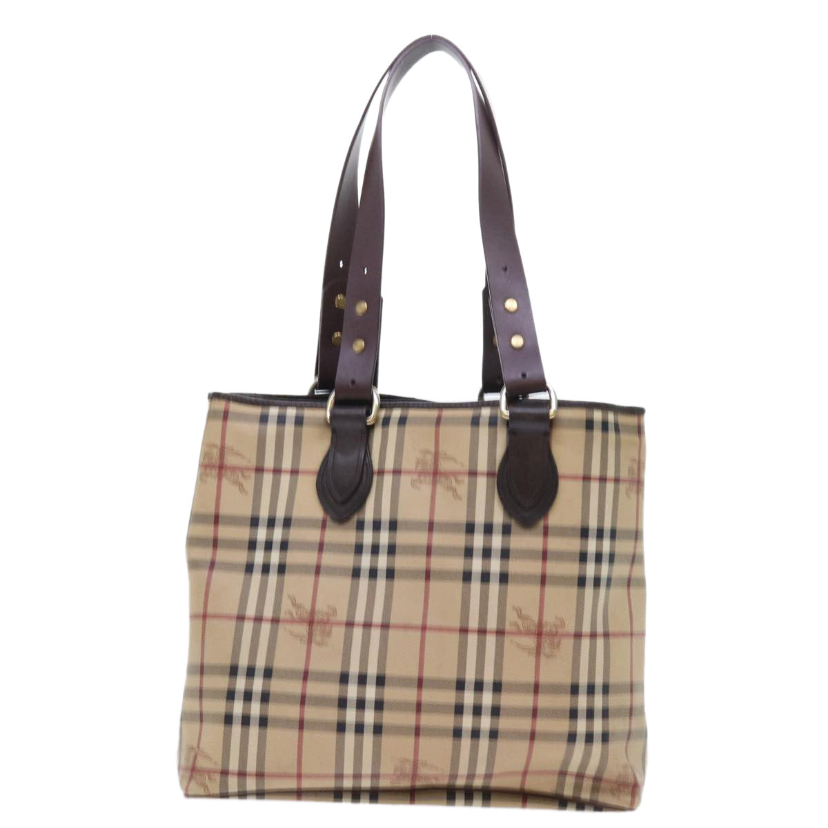 Burberry Luxury Nova Check Tote Bag Pvc Auth Leather Beige