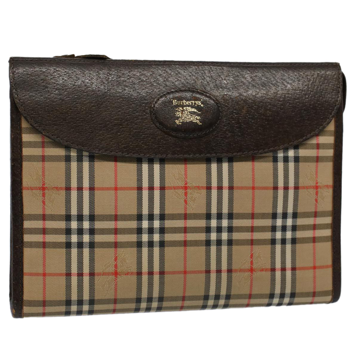 Burberry Luxury ss Nova Check Clutch Bag Auth Canvas Nylon Beige
