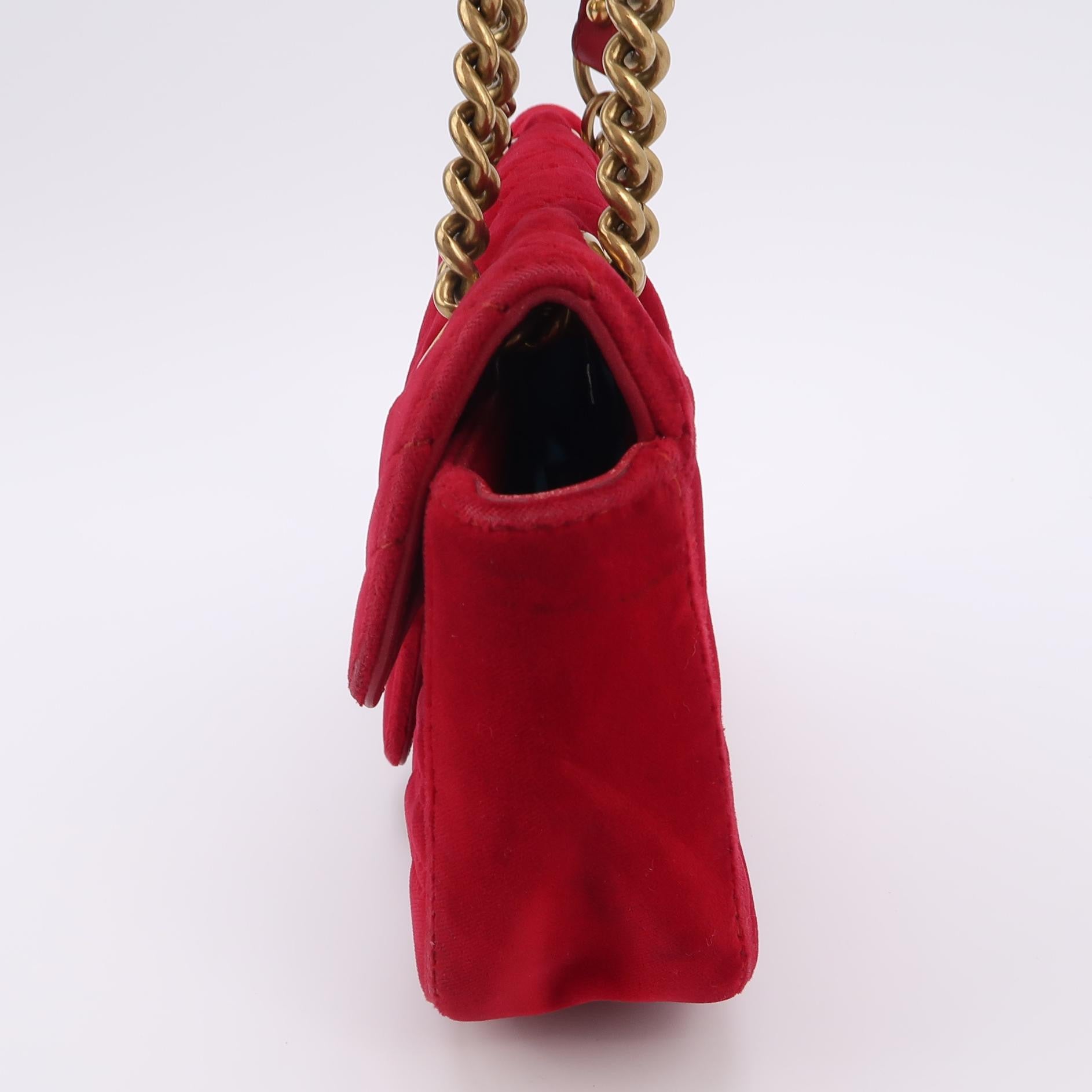 Gucci Marmont Velvet Red Mini Flap Travel Bag Handbag 1