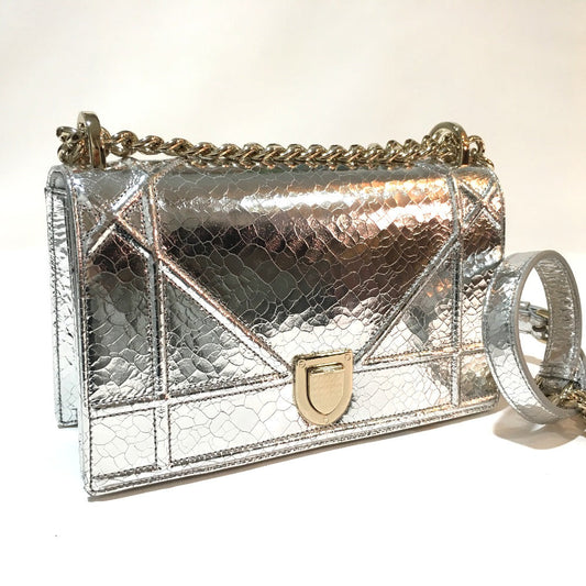 Dior Shoulder Bag Flap Bag Women Leather Silver