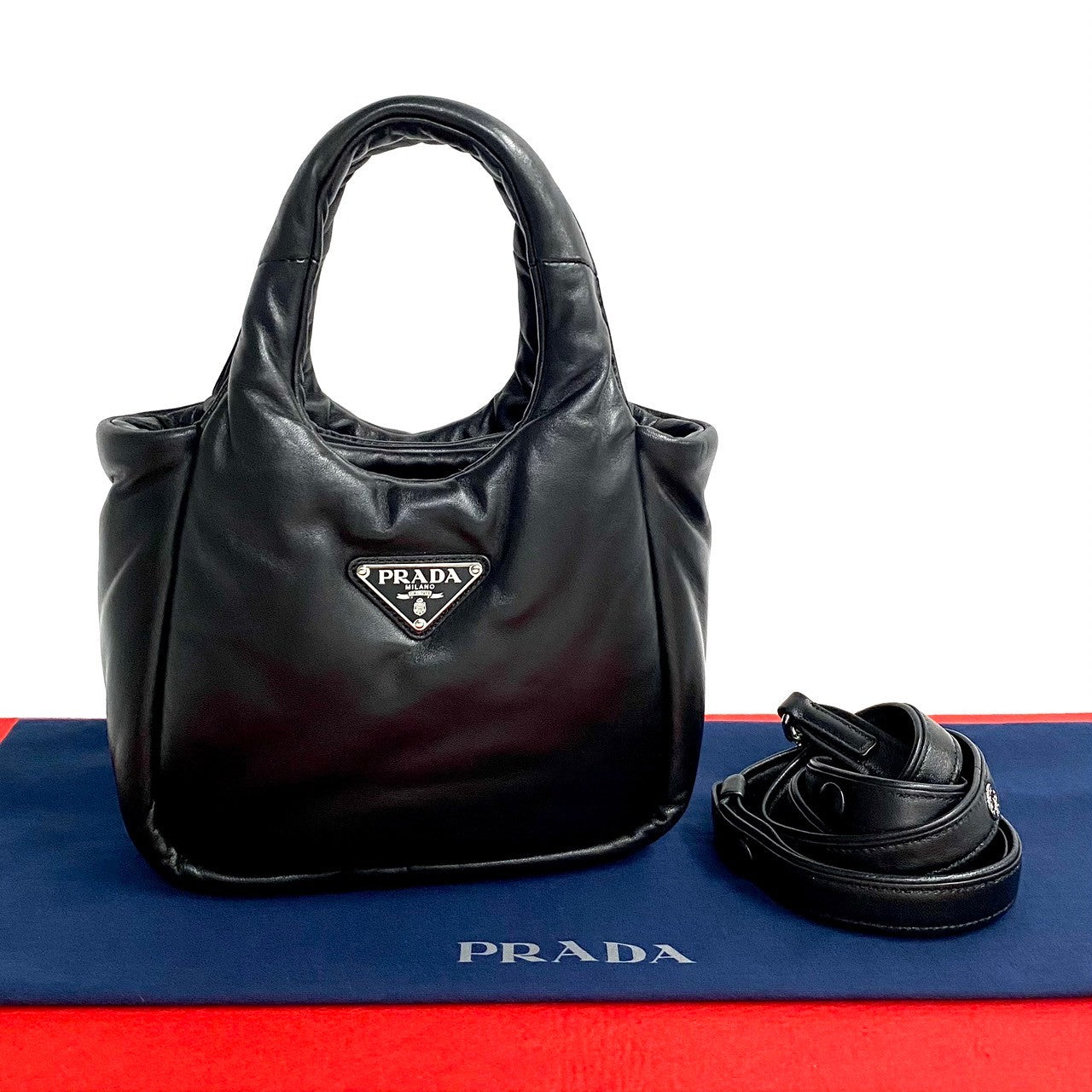 Shoulder Bag Triangular Soft Padding Women Leather Black