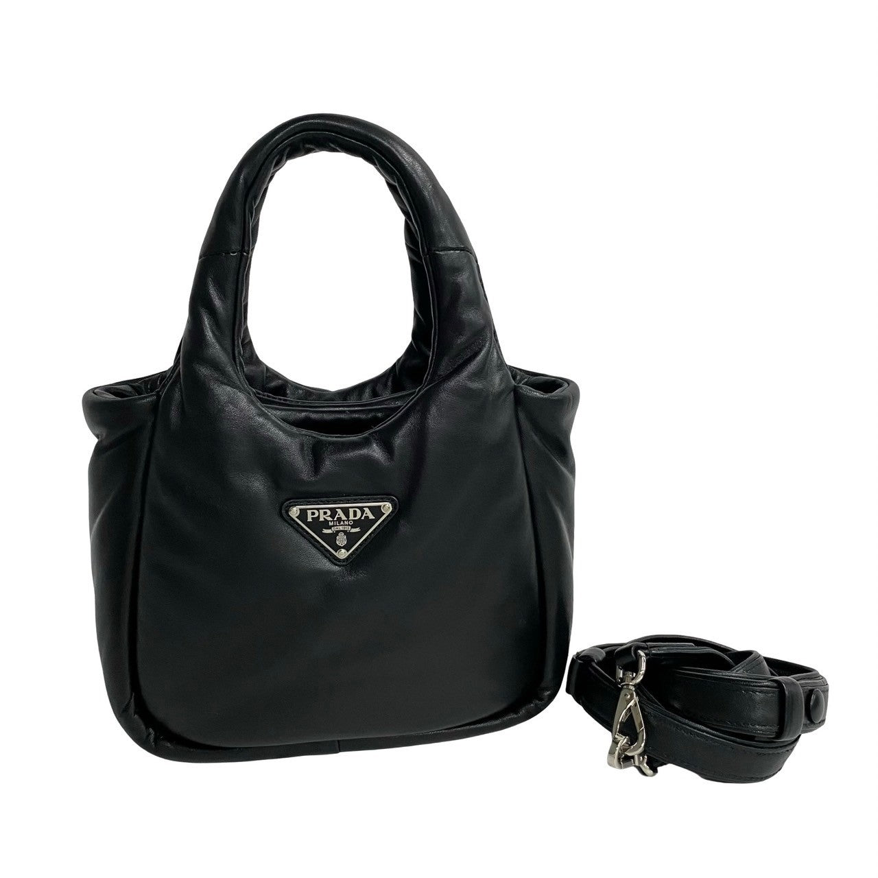 Shoulder Bag Triangular Soft Padding Women Leather Black
